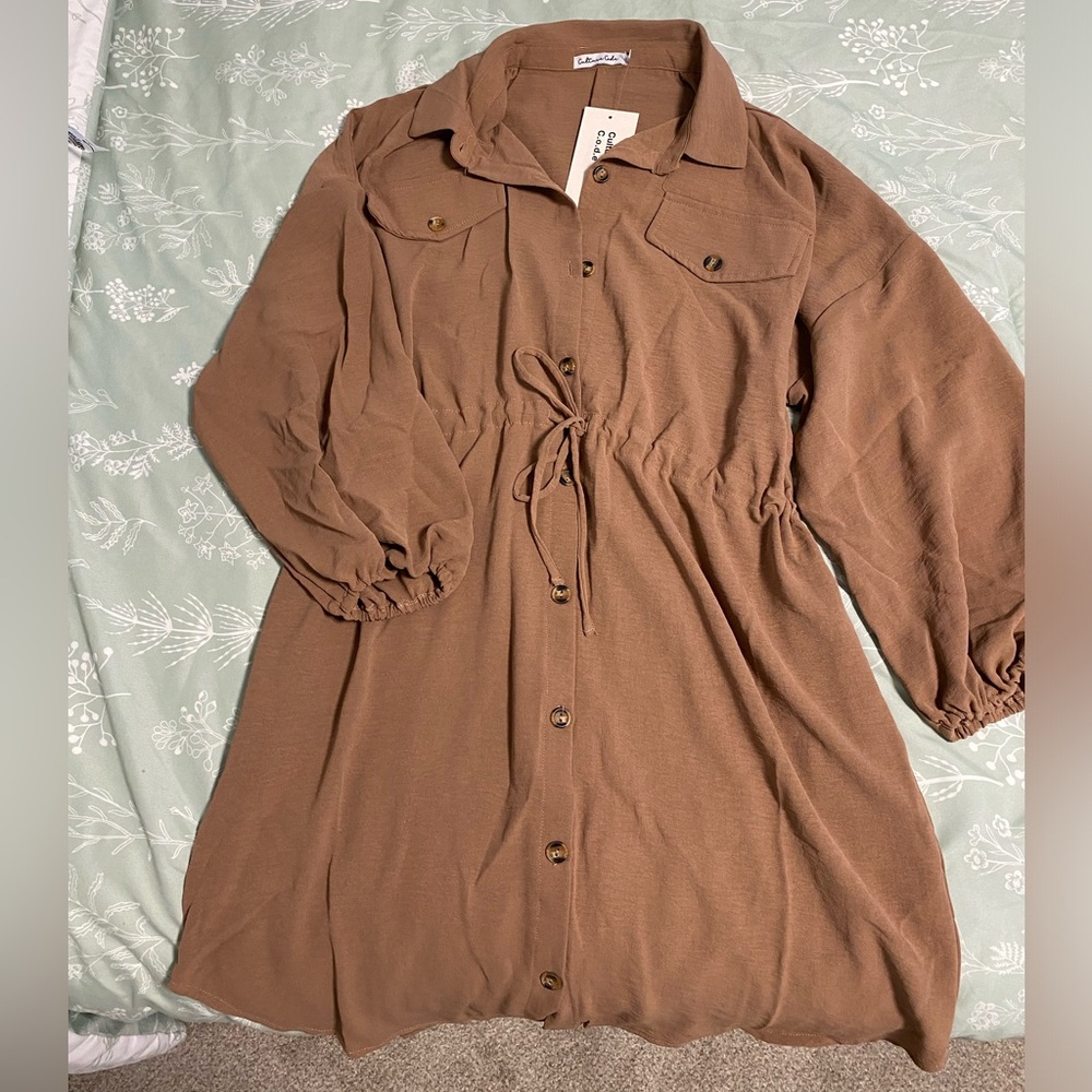 Drawstring Waist Shirt Dress